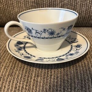 Noritake Blue and White China Teacup and Saucer